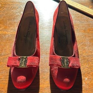 Salvatore Ferragamo red satin flats 8